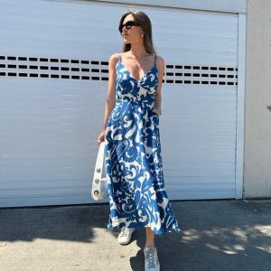 İp Askılı Desenli Elbise